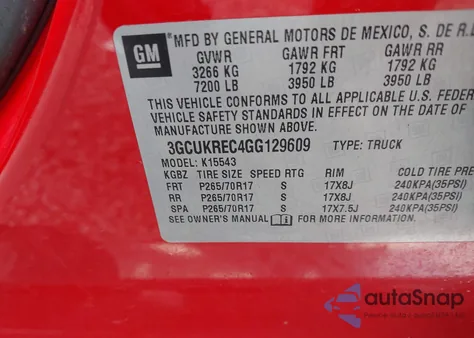 2016 Chevrolet Silverado 1500 1Lt from USA, damaged, VIN 3GCUKREC4GG129609